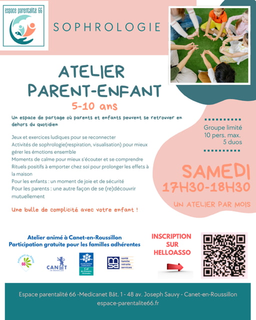 Affiche présentant les ateliers de sophrologie parent-enfant