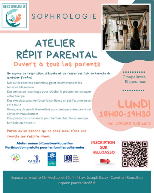Affiche présentant les ateliers de sophrologie répit pour parent