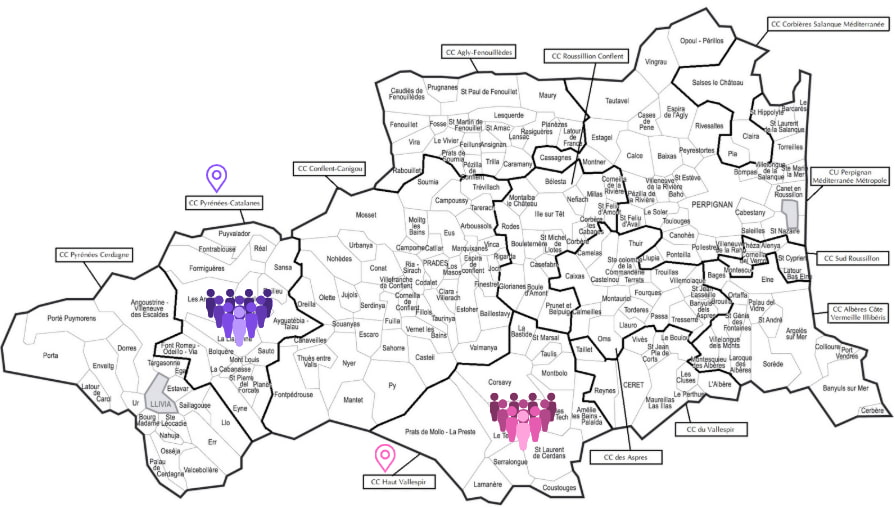 Carte des PO indiquant les territoires couverts par un réseau local de soutien à la parentalité depuis 2025