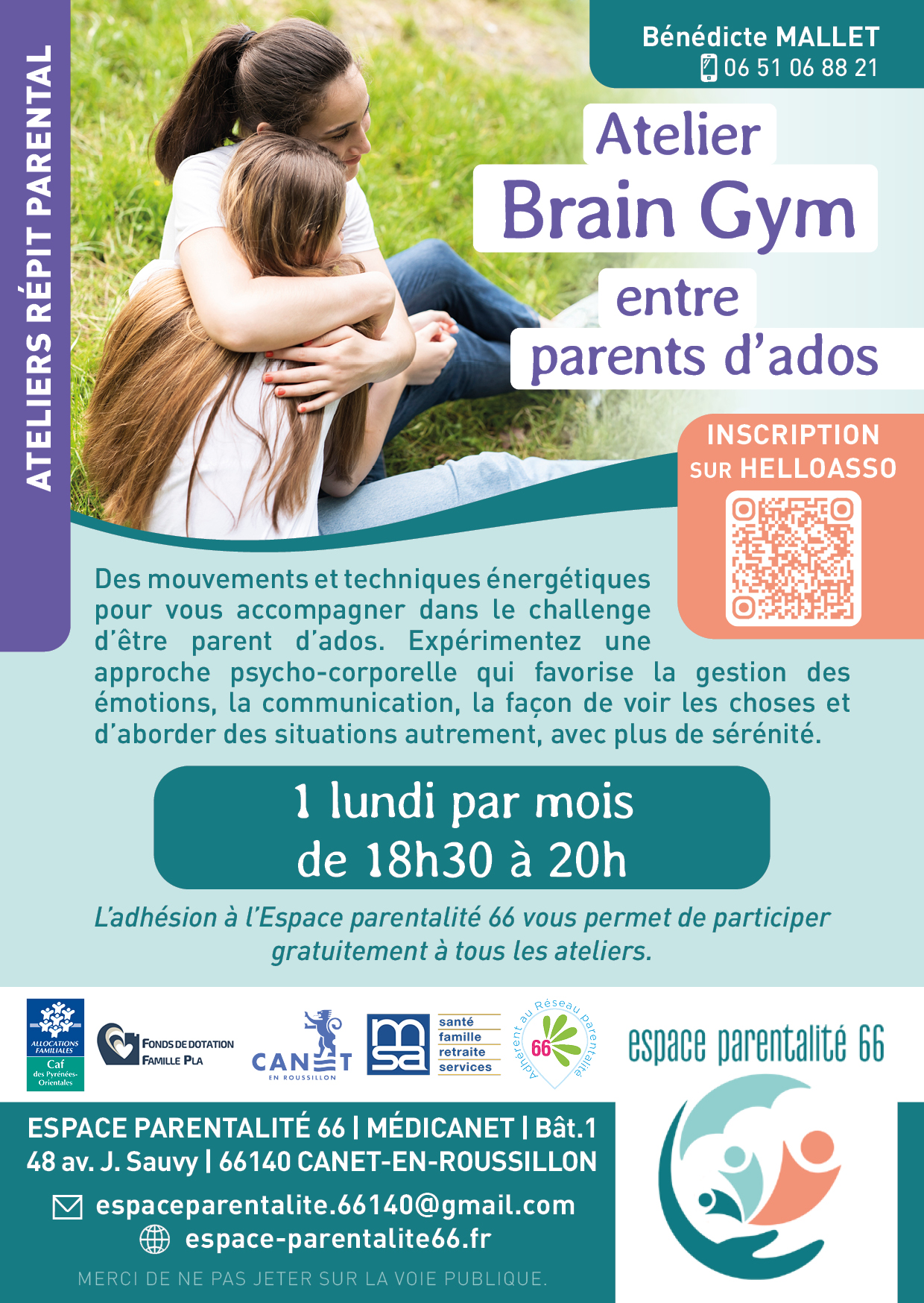 Affiche Ateliers Brain Gym entre parents d'ados
