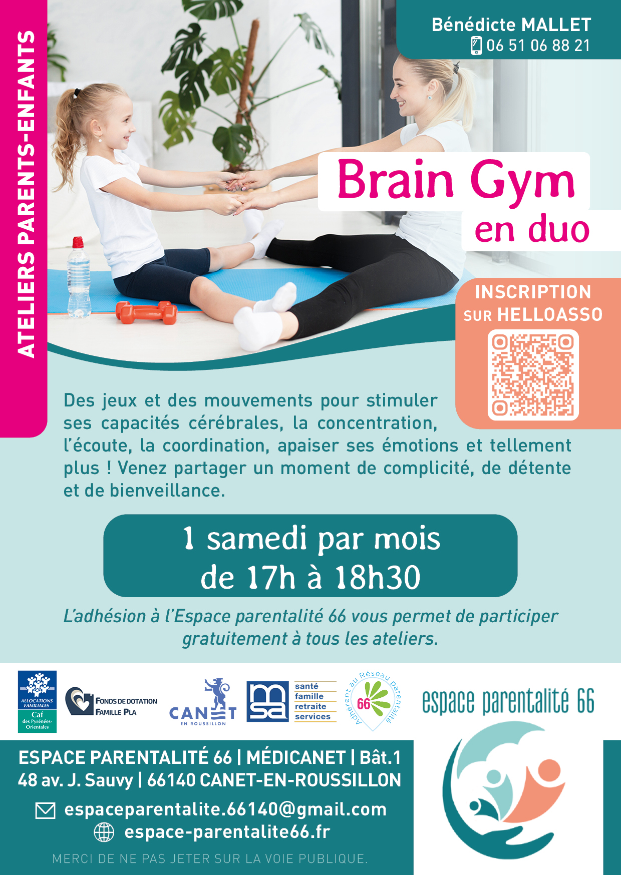 Affiche Ateliers brain gym en duo