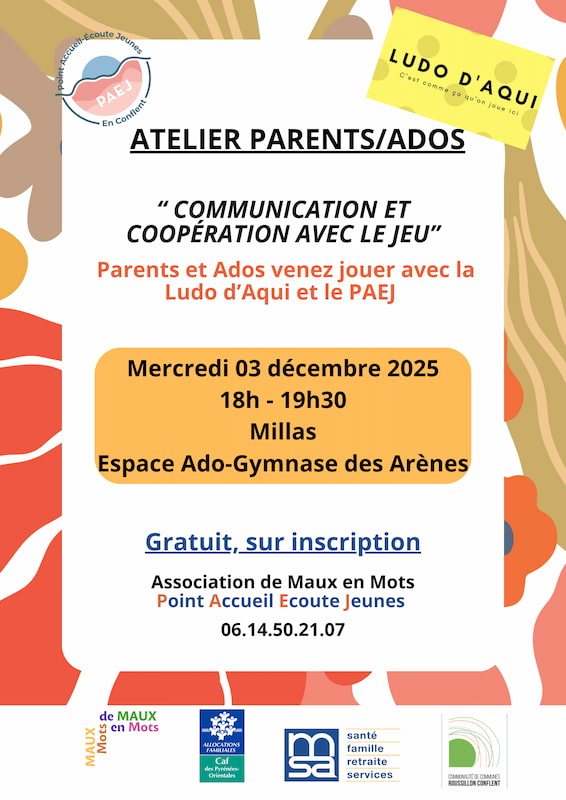 Affiche soirée jeux parents-ados Millas
