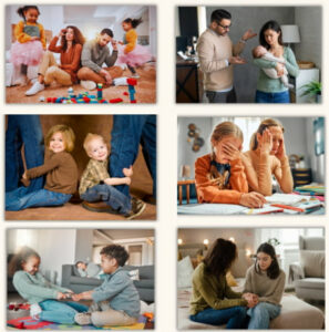 mosaique de photos de situations où les parents semblent avoir besoin d'aide