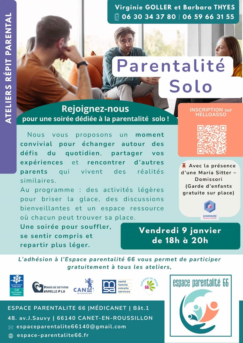 Affiche atelier Parents solo du 09-01-2026