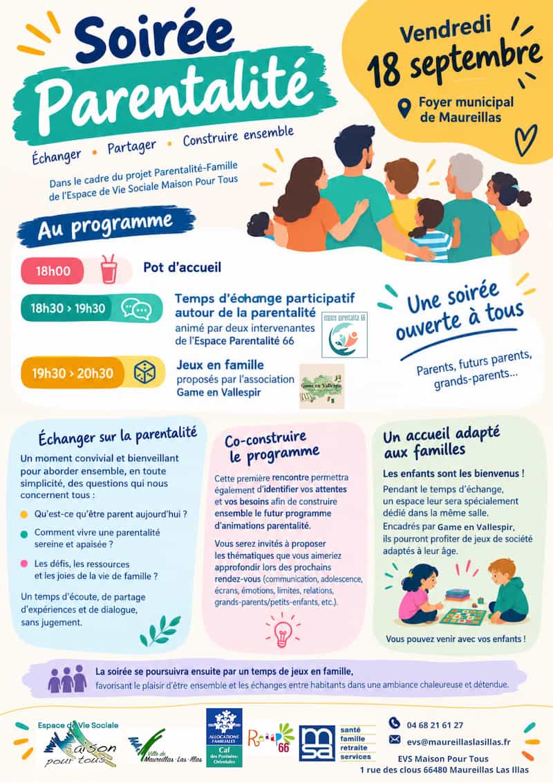 Programme soirée parentalité de Maureillas Las illas ouverture le 18-09