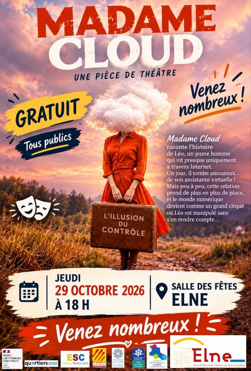 Affiche présentant la pièce de théâtre Madame Cloud